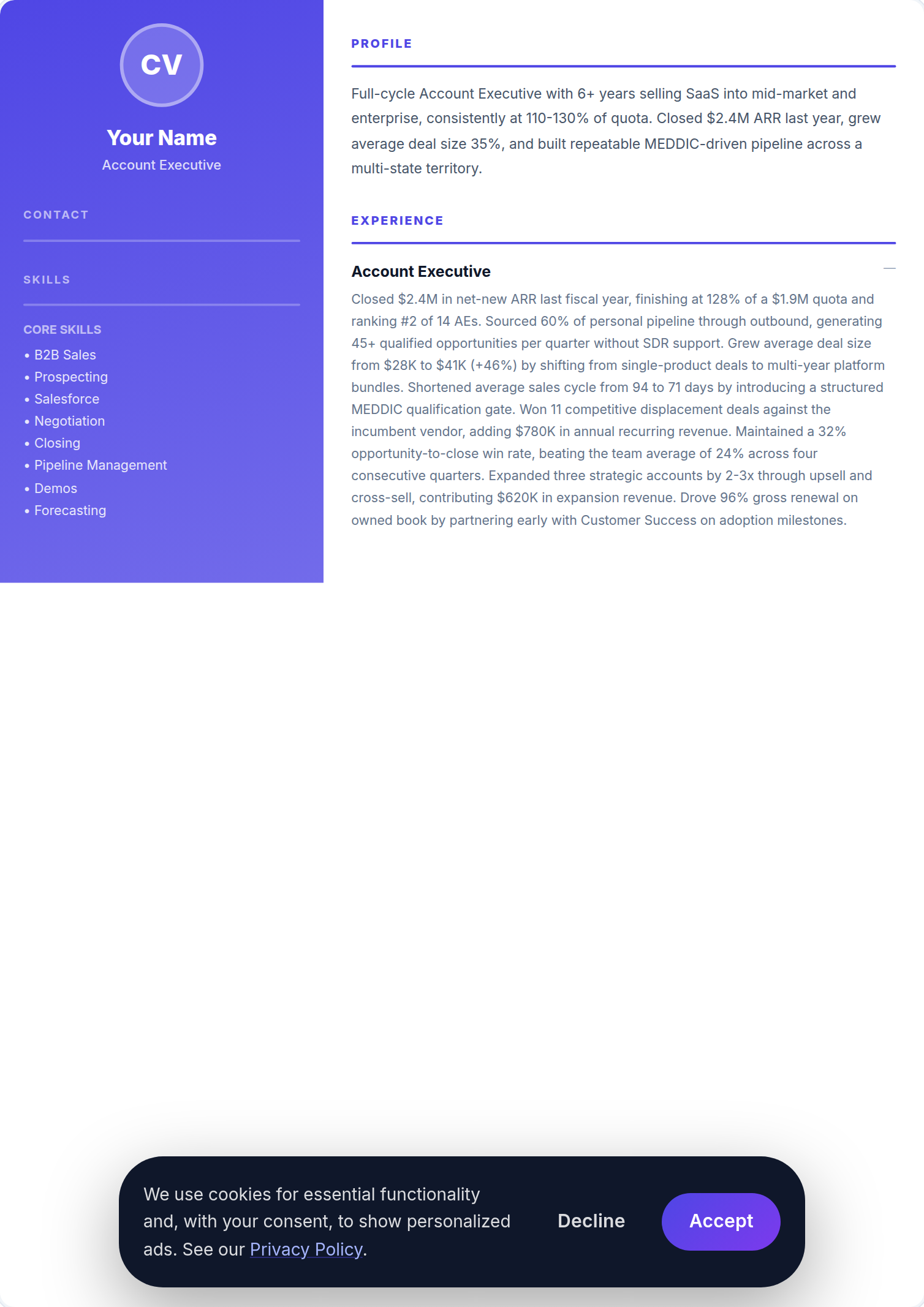 Account Executive resume example — free ATS-friendly template (2026)