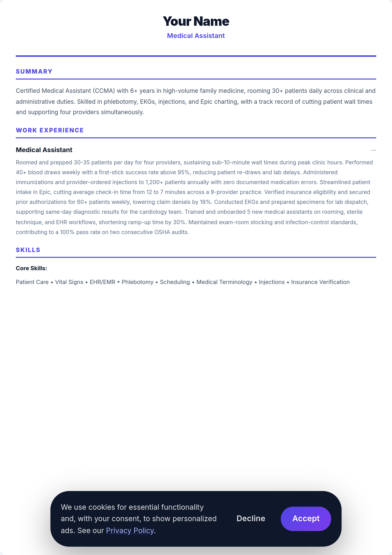 Assistente Médico resume example — free ATS-friendly template (2026)