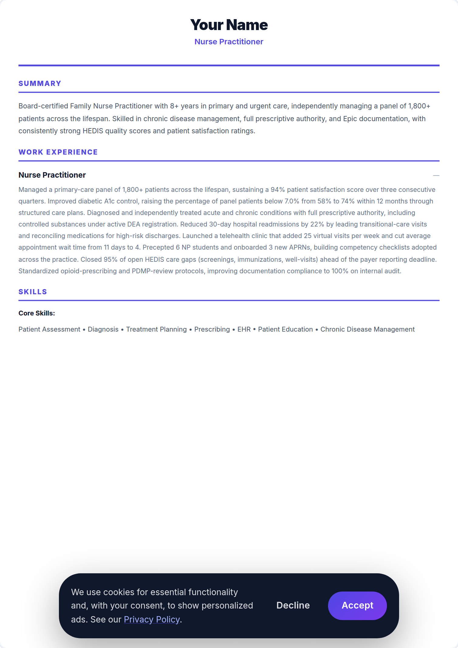 Enfermeiro Especialista resume example — free ATS-friendly template (2026)