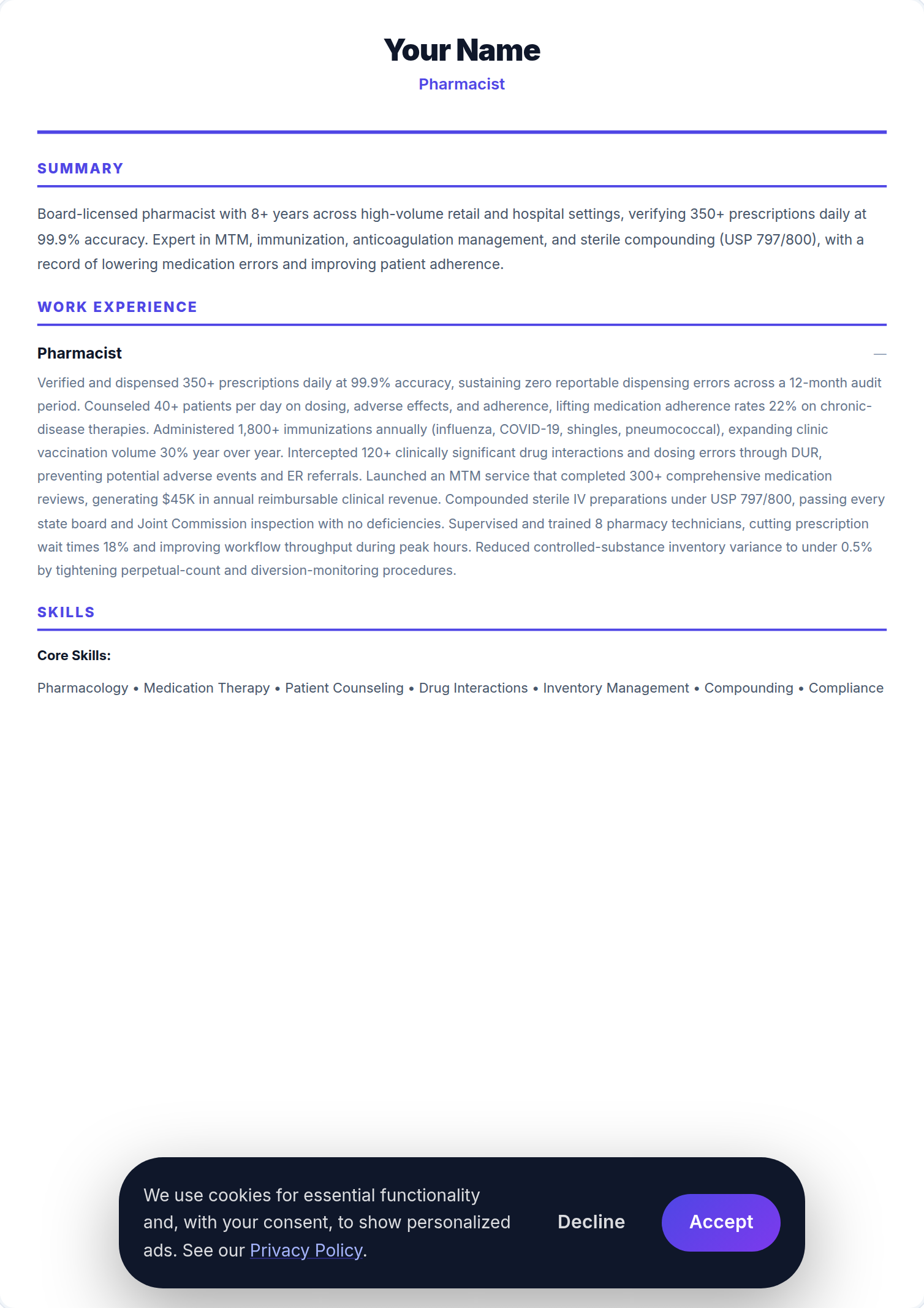 Farmacêutico resume example — free ATS-friendly template (2026)