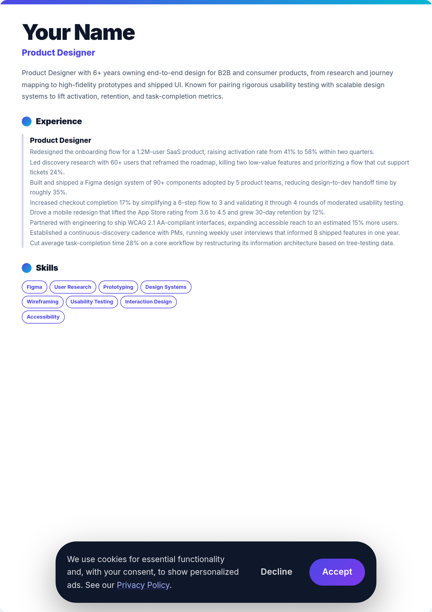 Designer de Produto resume example — free ATS-friendly template (2026)