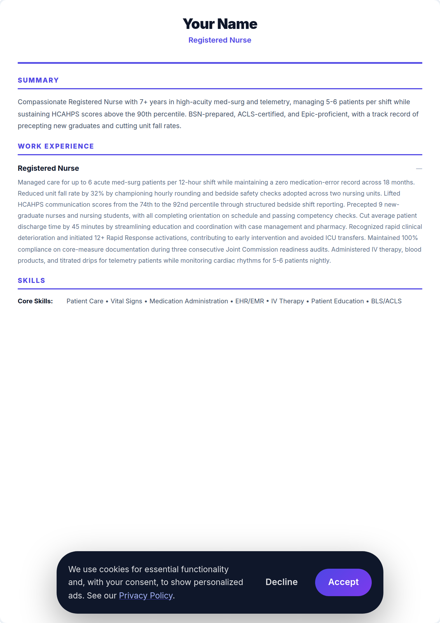 Enfermeiro resume example — free ATS-friendly template (2026)