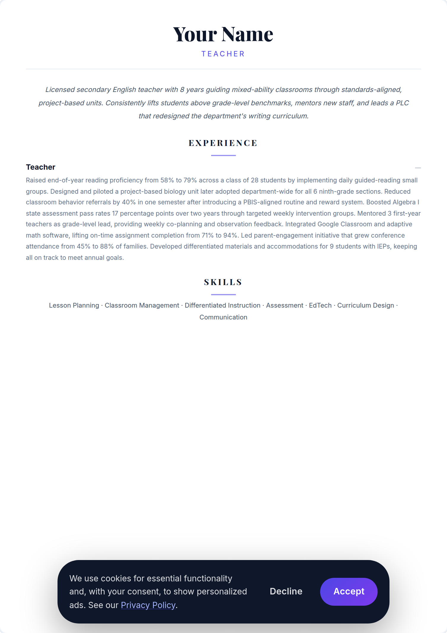 Professor resume example — free ATS-friendly template (2026)