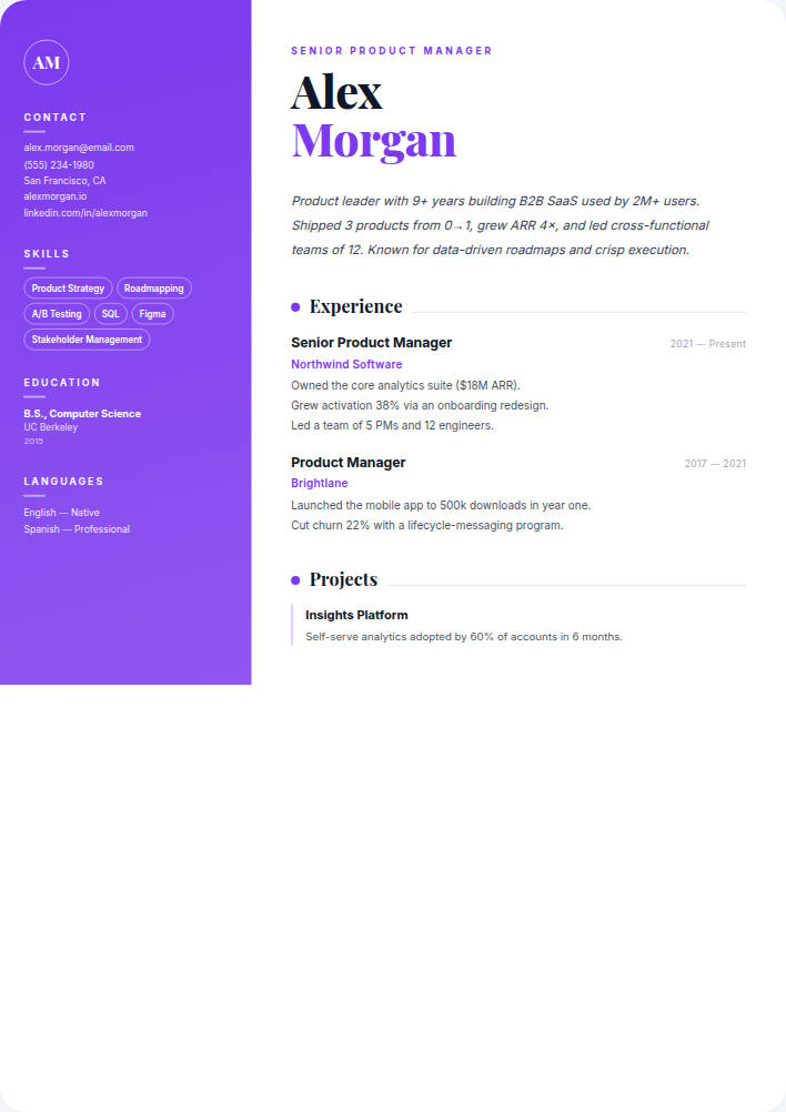 Atelier resume template — free, ATS-friendly (2026)