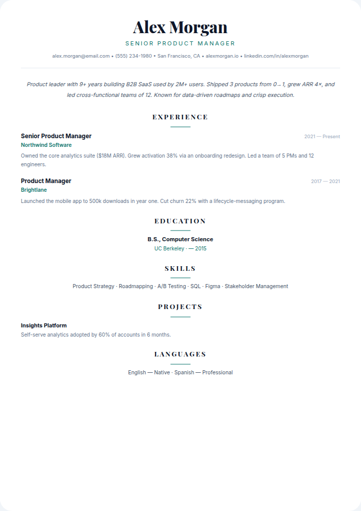 Elegant resume template — free, ATS-friendly (2026)