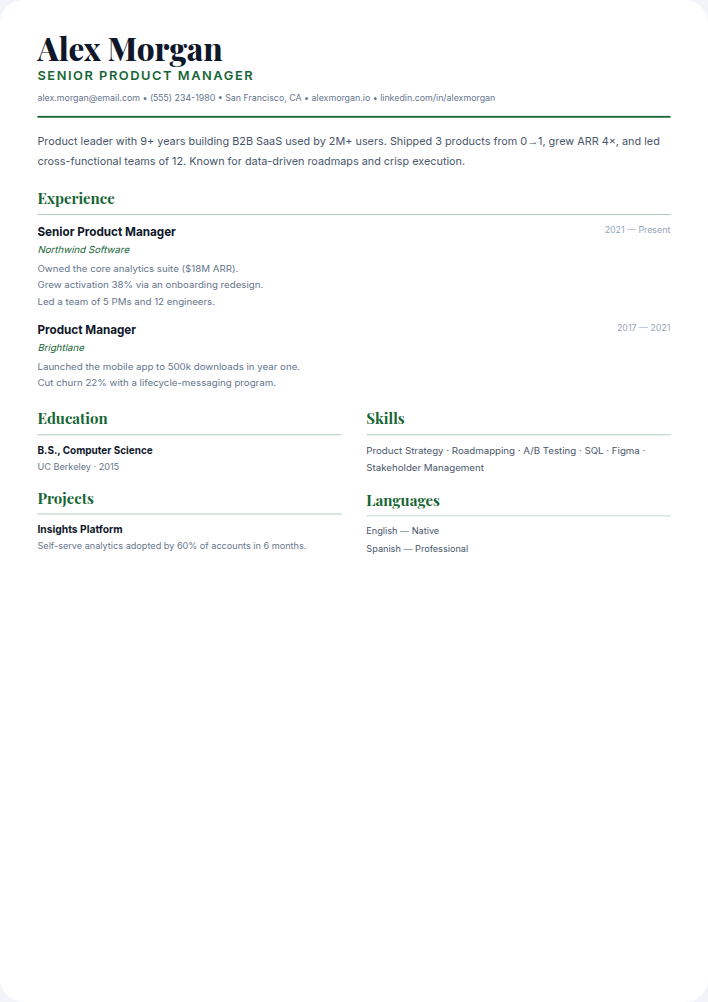 Ivy resume template — free, ATS-friendly (2026)