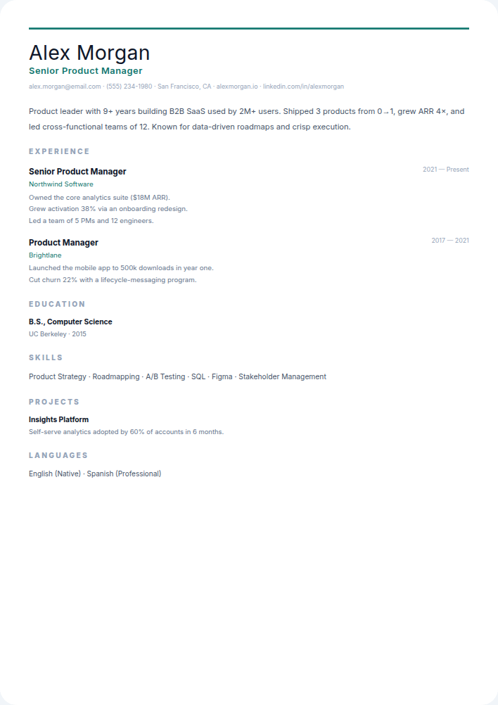 Nordic resume template — free, ATS-friendly (2026)