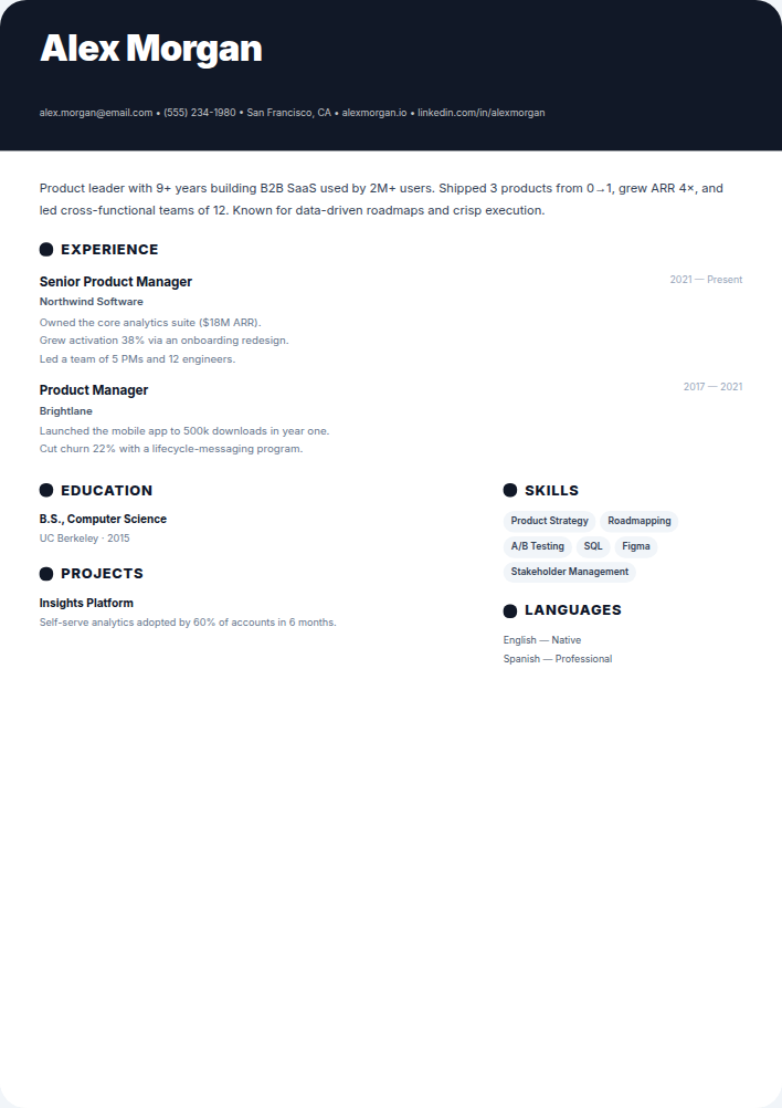 Onyx resume template — free, ATS-friendly (2026)