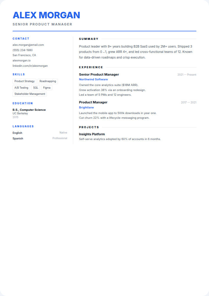 Quartz resume template — free, ATS-friendly (2026)