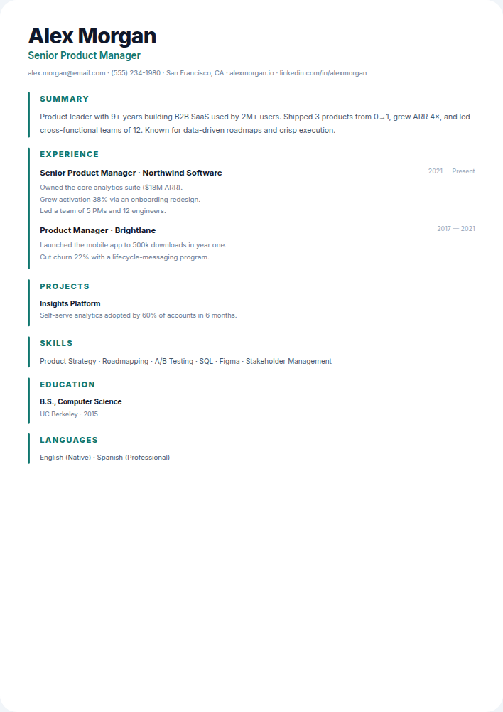 Sleek resume template — free, ATS-friendly (2026)